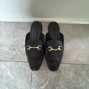 Old Navy Black Mules with Gold Buckle